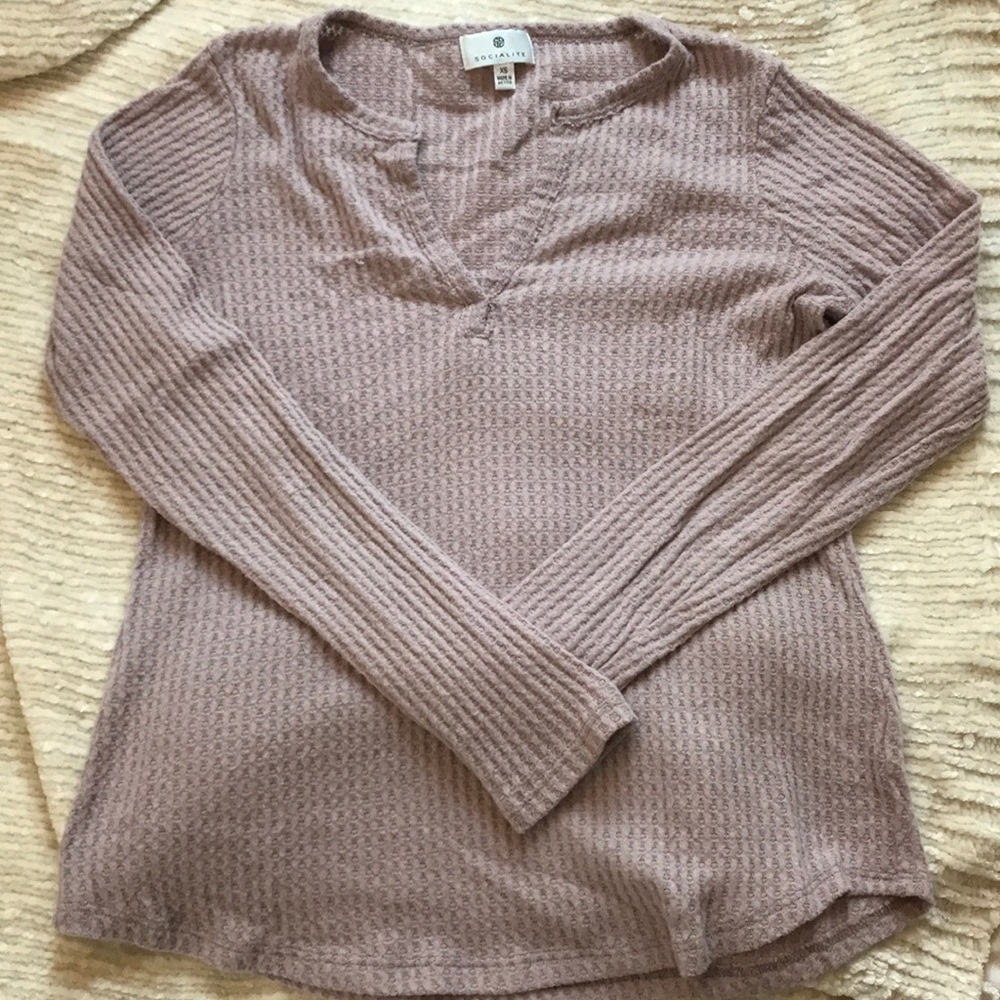 Urban Outfitters Socialite Pink Waffle Vneck Shirt